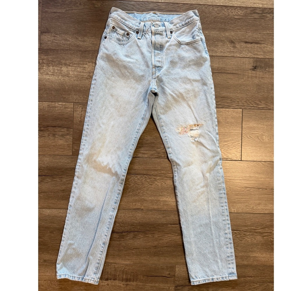 Levis 501 150th Anniversary Light Wash Straight Leg Floral Patchwork Jeans 24/30
